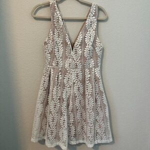 Lulu's Cream and Tan Lace Mini Dress